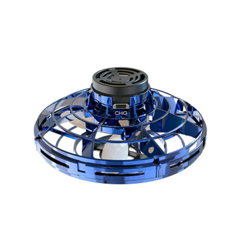 Hand-operated flying spinner mini- drone toy