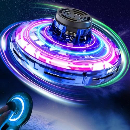 Hand-operated flying spinner mini- drone toy