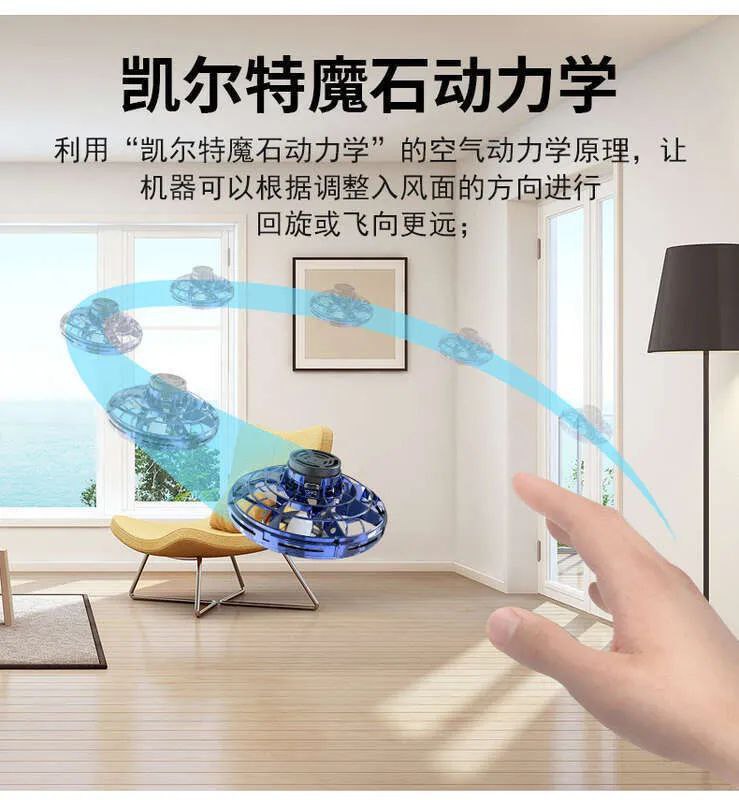 Hand-operated flying spinner mini- drone toy
